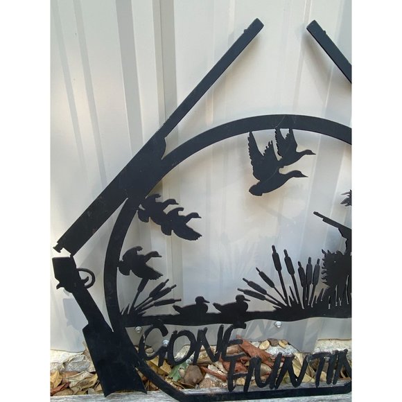 Vintage "Gone Huntin"  Metal Silhouette Sign Rifle Ducks Hunter Duck Hunting 26" - Picture 3 of 12